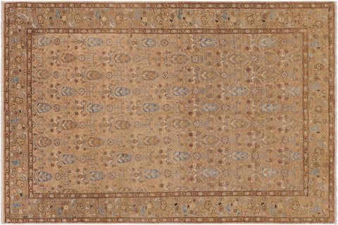 handmade Transitional Kafkaz Tan Green Hand Knotted RECTANGLE 100% WOOL area rug 7' x 10'