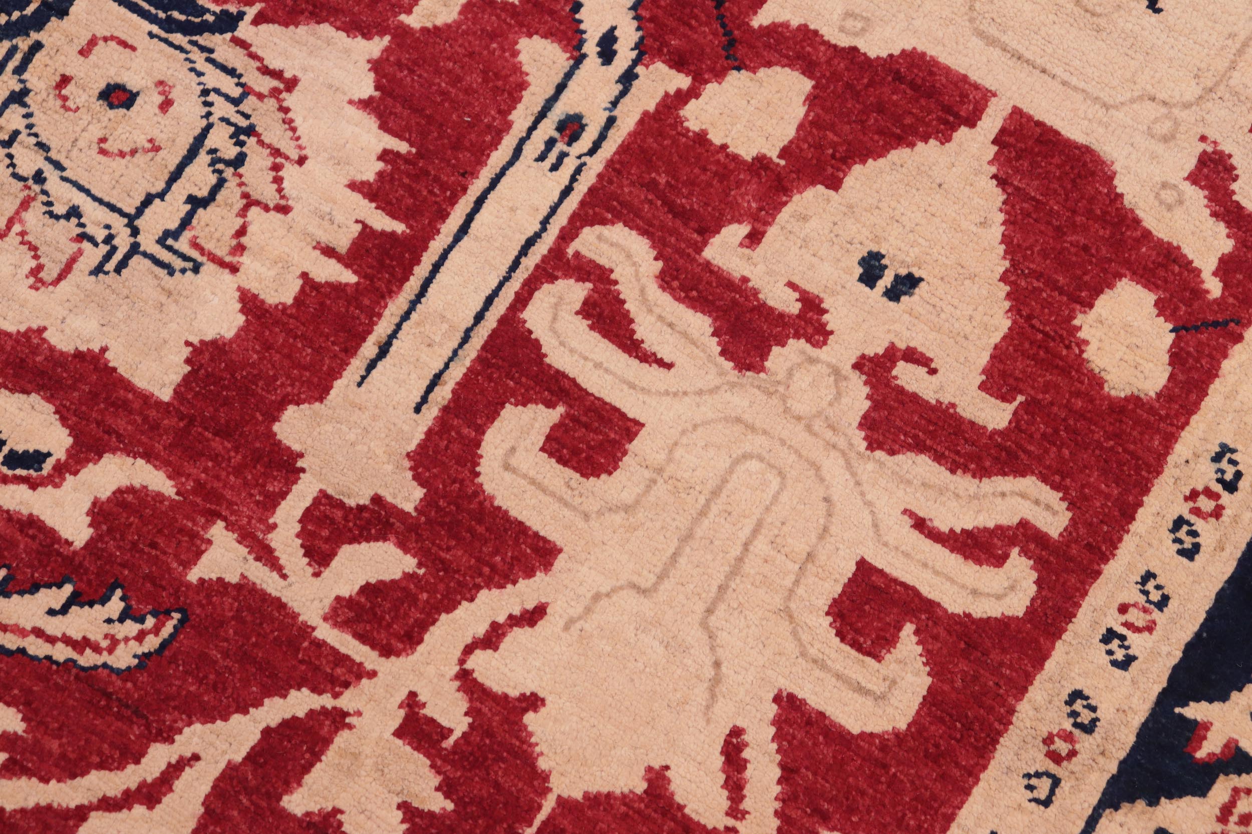handmade Traditional Kafkaz Red Blue Hand Knotted RECTANGLE 100% WOOL area rug 6x9