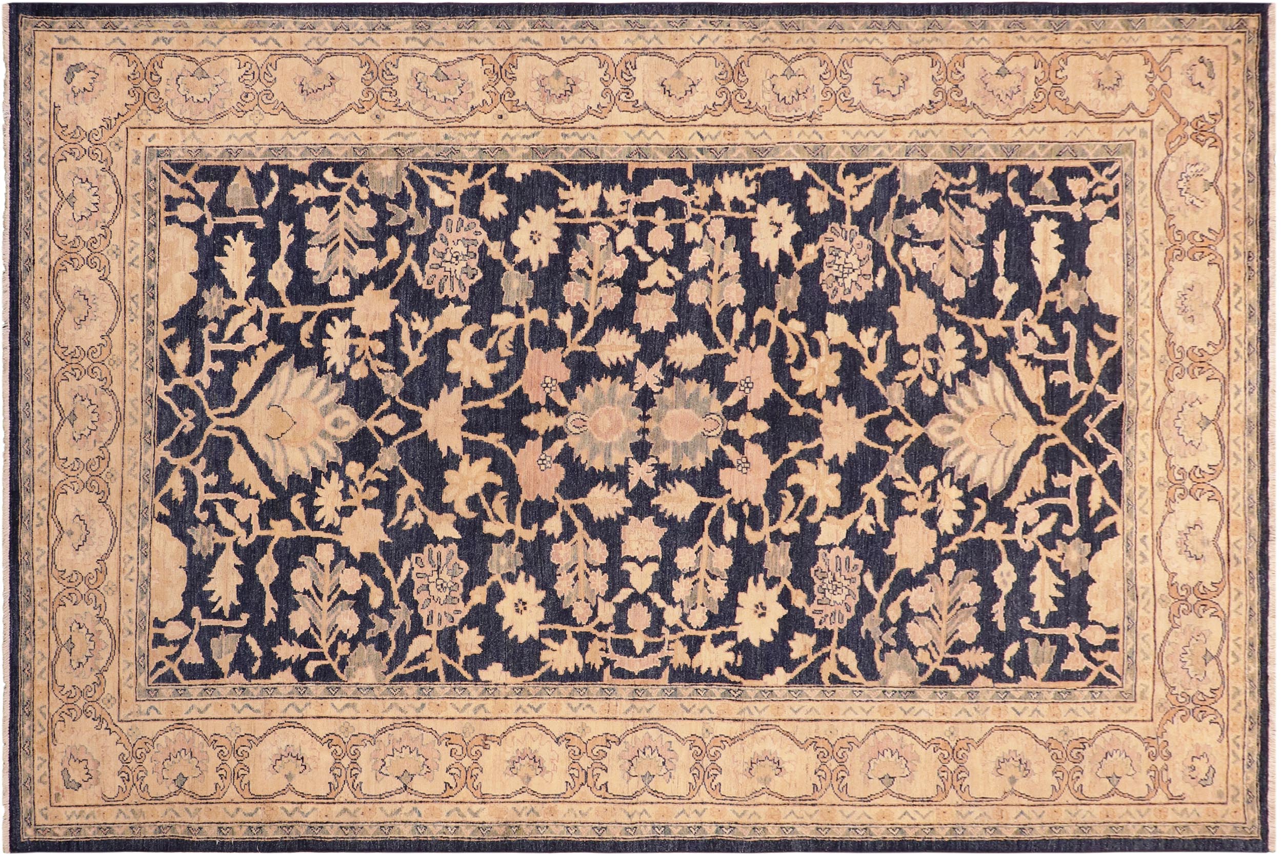 handmade Traditional Kafkaz Blue Tan Hand Knotted RECTANGLE 100% WOOL area rug 6x9