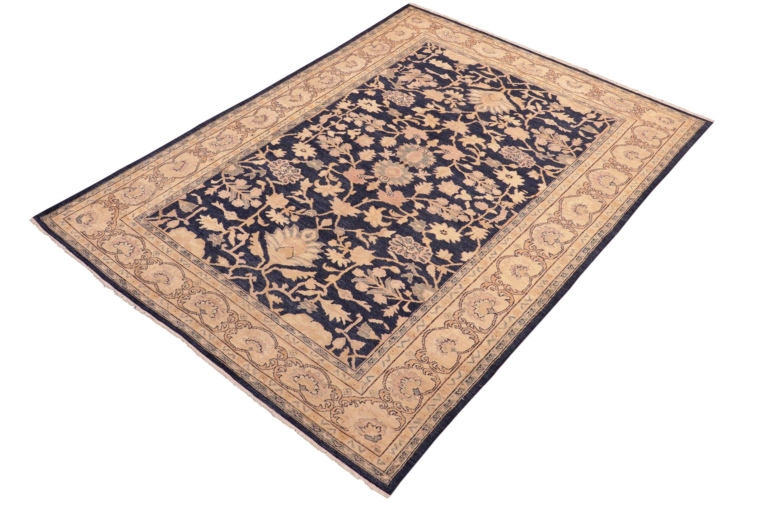 handmade Traditional Kafkaz Blue Tan Hand Knotted RECTANGLE 100% WOOL area rug 6x9