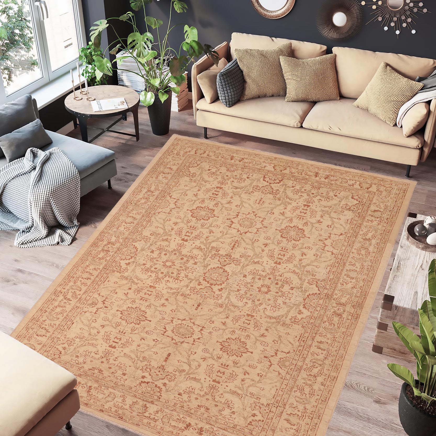 handmade Traditional Kafkaz Beige Rust Hand Knotted RECTANGLE 100% WOOL area rug 6x9