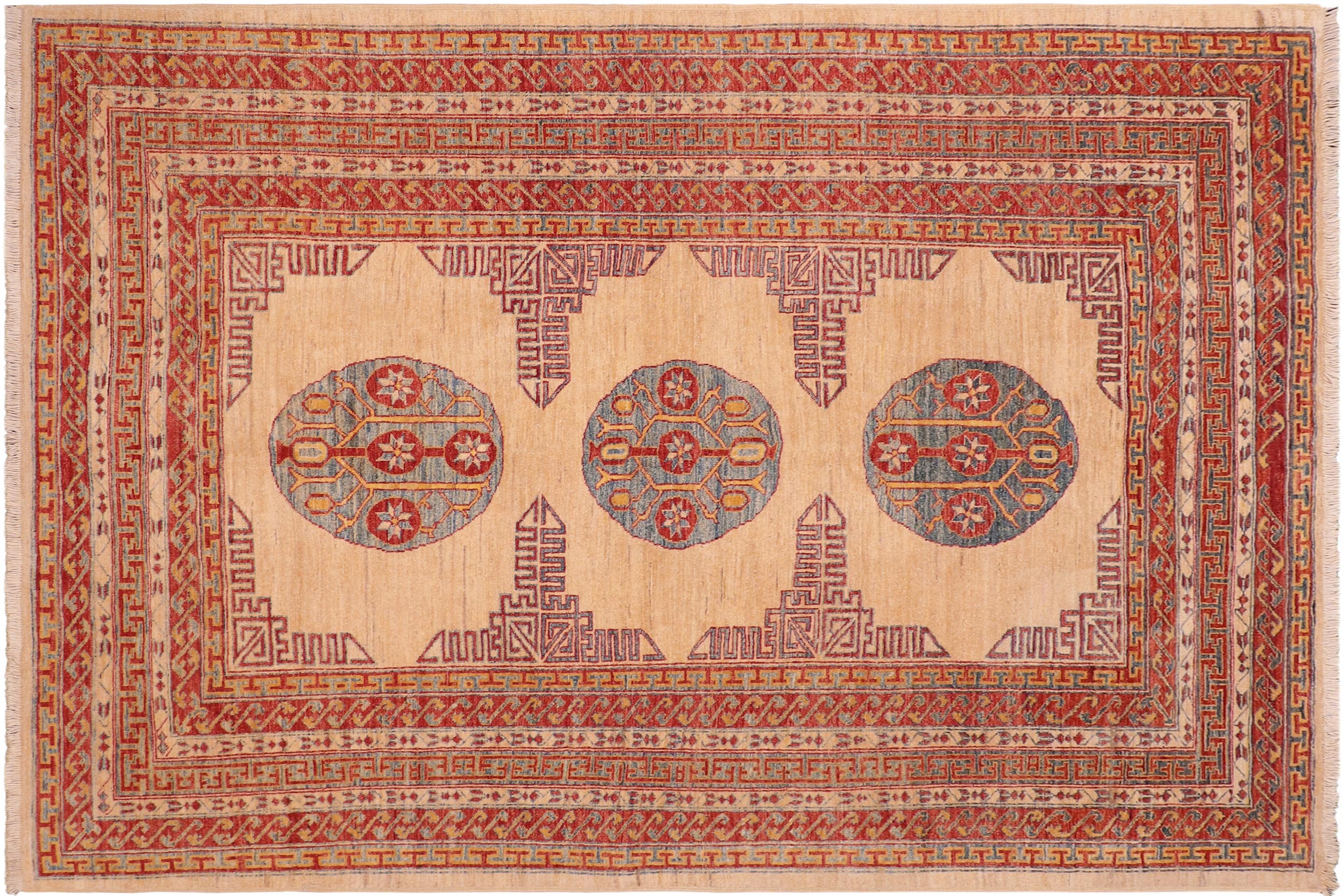 handmade Traditional Kafkaz Beige Rust Hand Knotted RECTANGLE 100% WOOL area rug 6x8