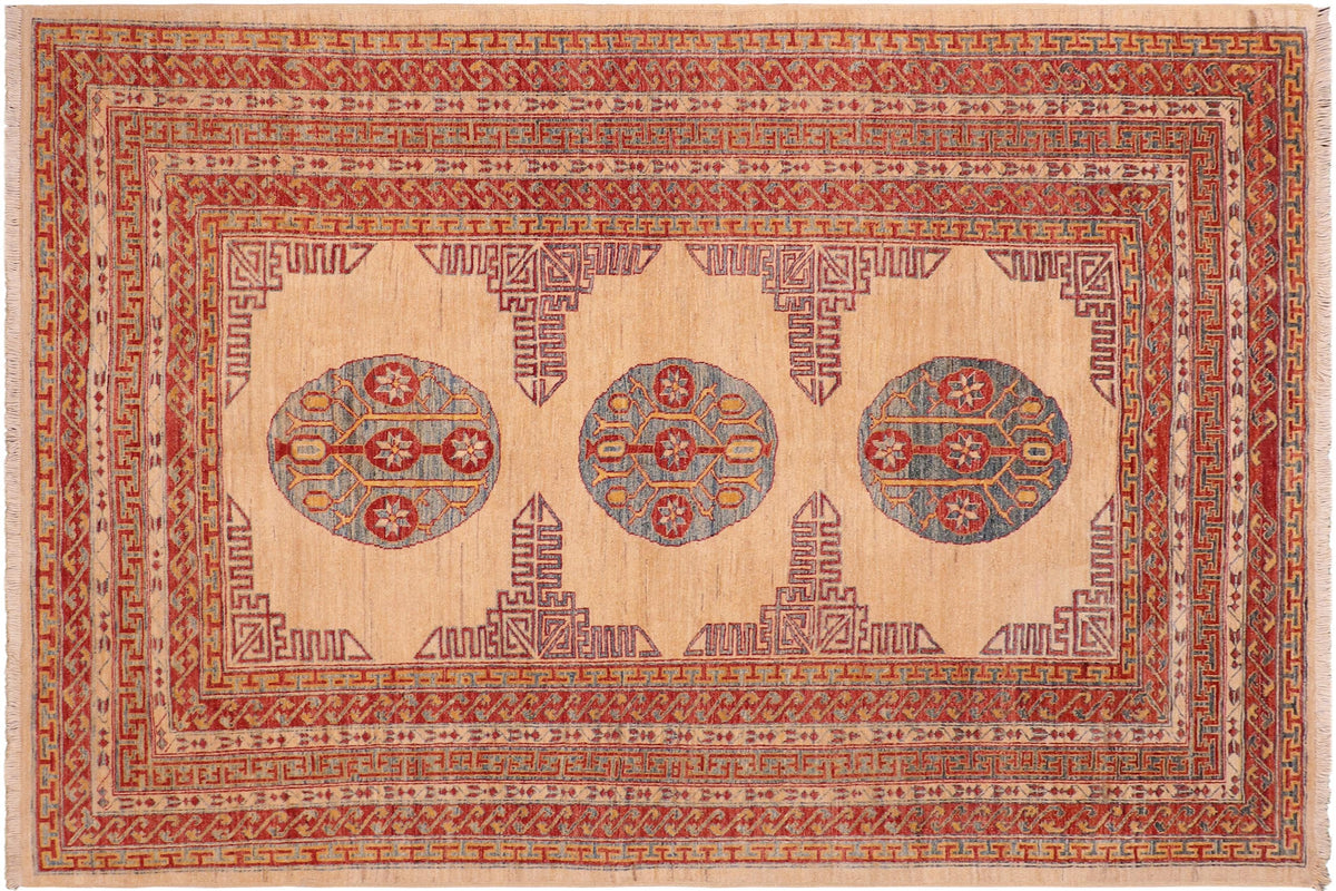 handmade Traditional Kafkaz Beige Rust Hand Knotted RECTANGLE 100% WOOL area rug 6x8