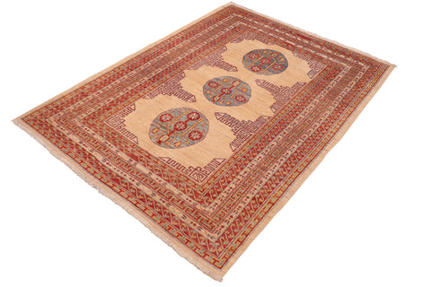 handmade Traditional Kafkaz Beige Rust Hand Knotted RECTANGLE 100% WOOL area rug 6x8