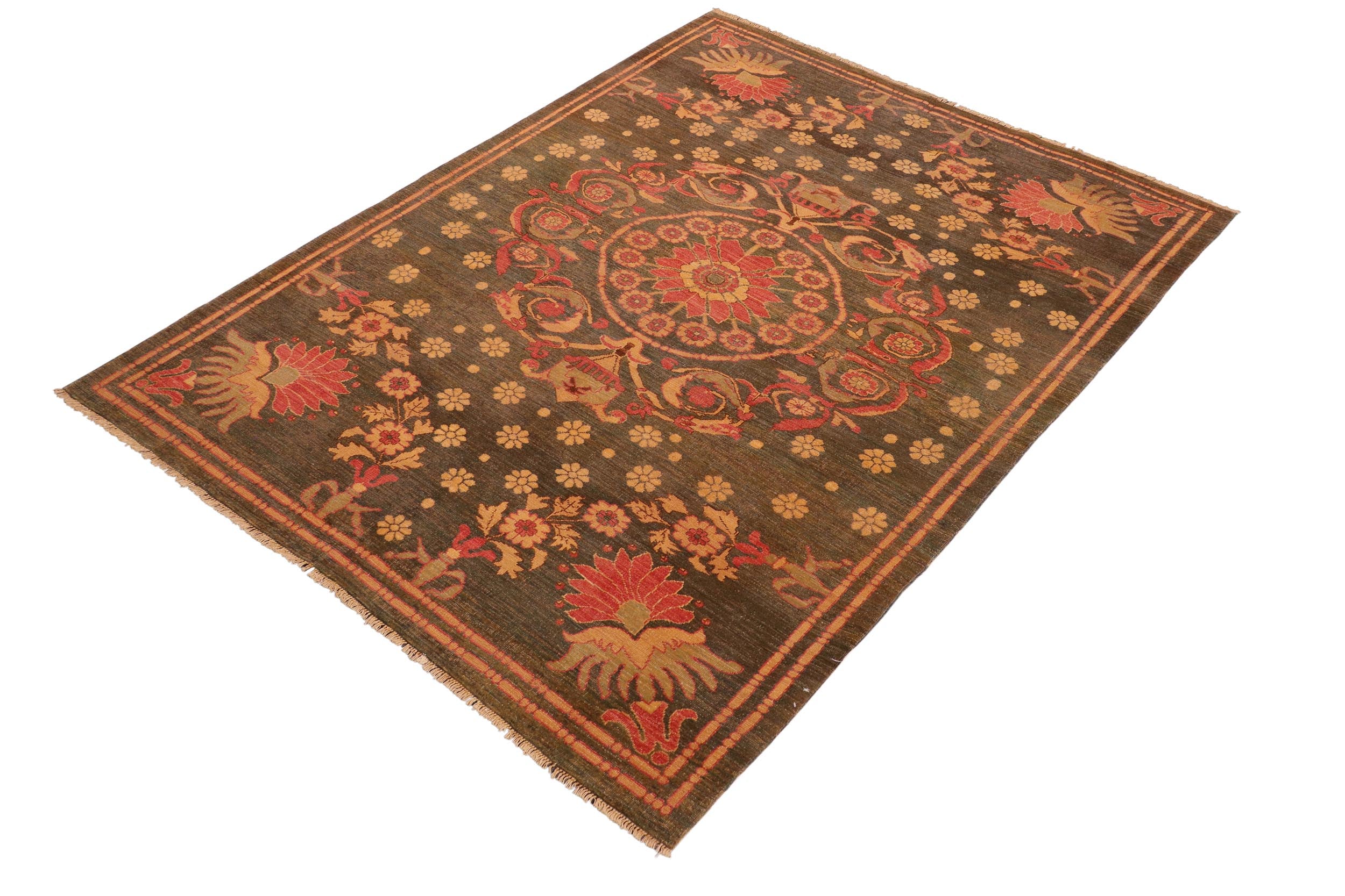 handmade Traditional Antique Green Green Hand Knotted RECTANGLE 100% WOOL area rug 6' x 8'