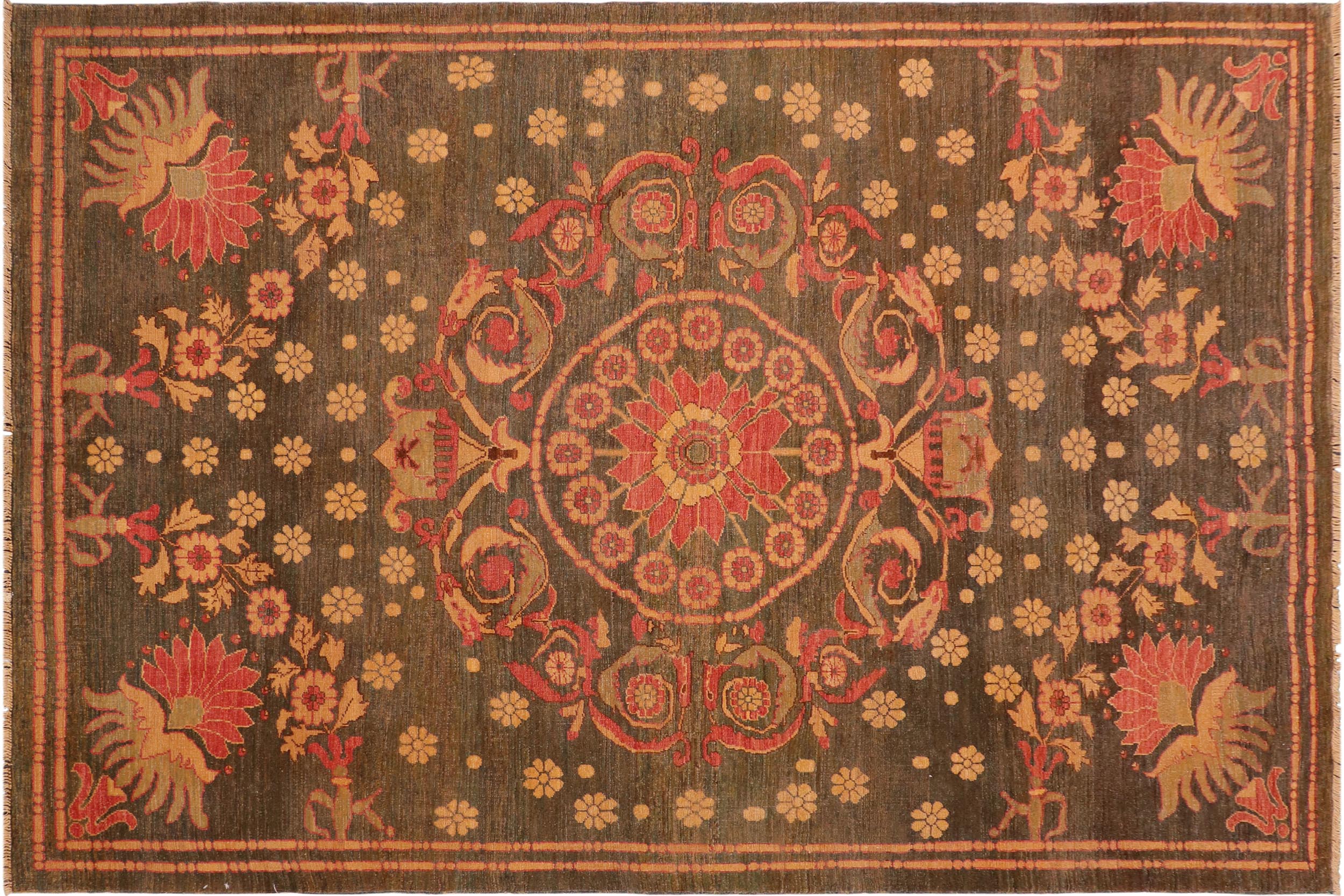 handmade Traditional Antique Green Green Hand Knotted RECTANGLE 100% WOOL area rug 6' x 8'