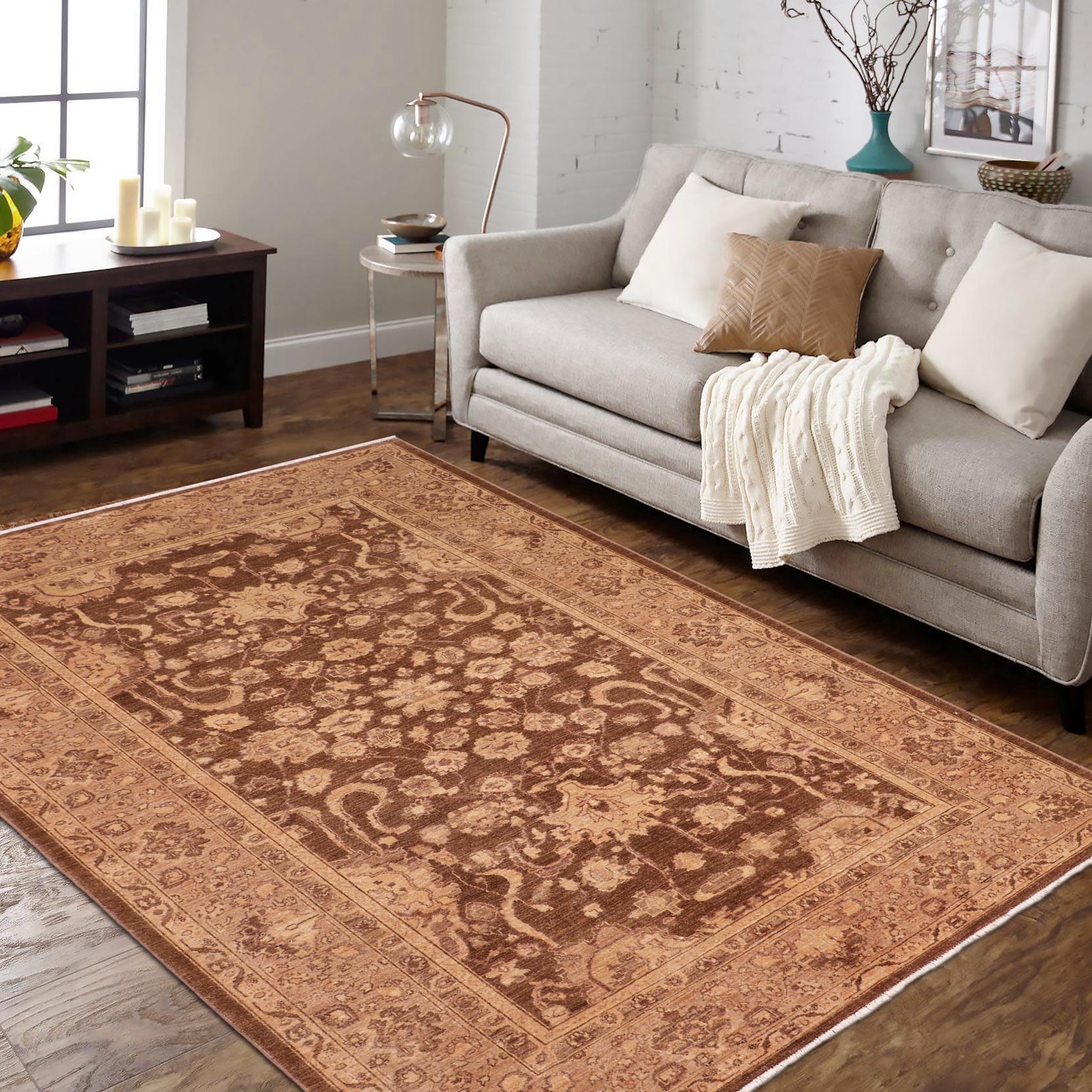 handmade Traditional Kafkaz Brown Tan Hand Knotted RECTANGLE 100% WOOL area rug 6x9