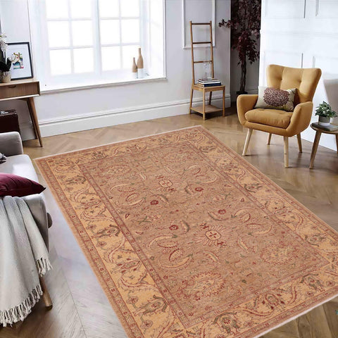handmade Traditional Kafkaz Tan Gold Hand Knotted RECTANGLE 100% WOOL area rug 6x9