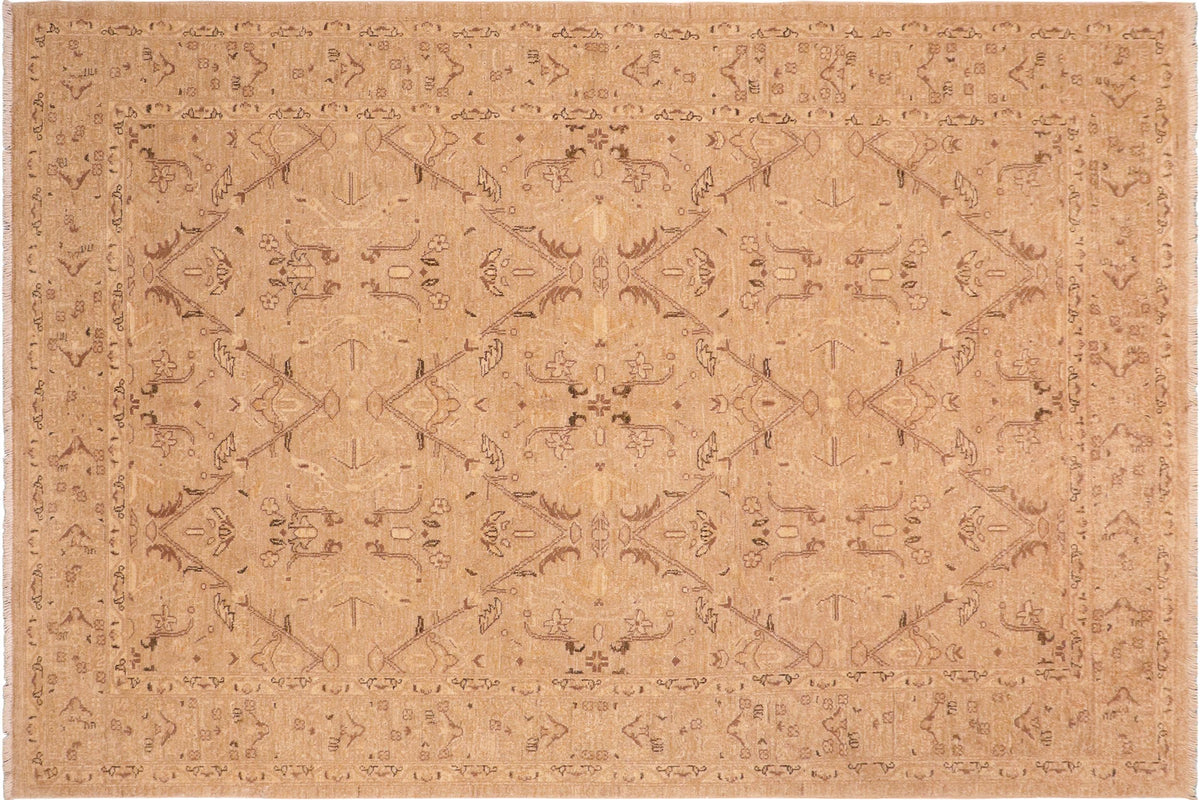 handmade Transitional Lahore Tan Brown Hand Knotted RECTANGLE 100% WOOL area rug 6' x 9'