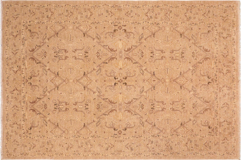 handmade Transitional Lahore Tan Brown Hand Knotted RECTANGLE 100% WOOL area rug 6' x 9'