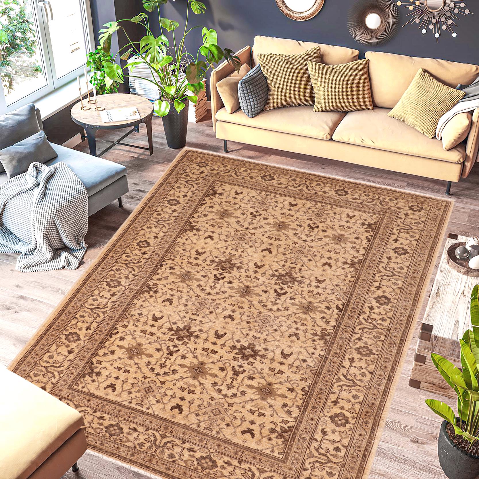 handmade Transitional Kafkaz Beige Brown Hand Knotted RECTANGLE 100% WOOL area rug 6' x 9'