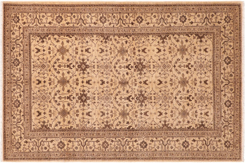 handmade Transitional Kafkaz Beige Brown Hand Knotted RECTANGLE 100% WOOL area rug 6' x 9'