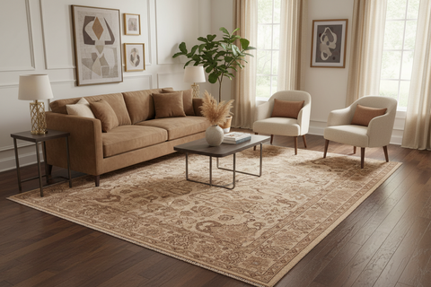 handmade Traditional Kafkaz Beige Brown Hand Knotted RECTANGLE 100% WOOL area rug 6x9