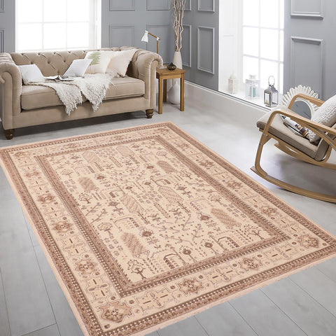 handmade Geometric Kafkaz Beige Brown Hand Knotted RECTANGLE 100% WOOL area rug 6' x 9'