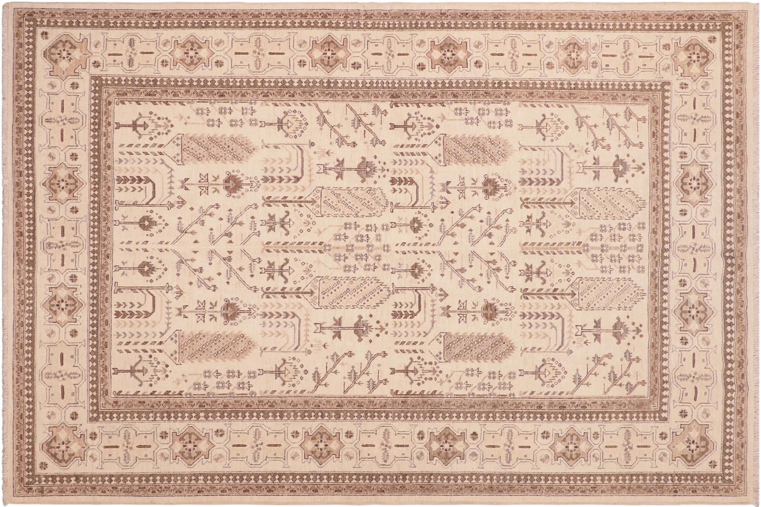 handmade Geometric Kafkaz Beige Brown Hand Knotted RECTANGLE 100% WOOL area rug 6' x 9'