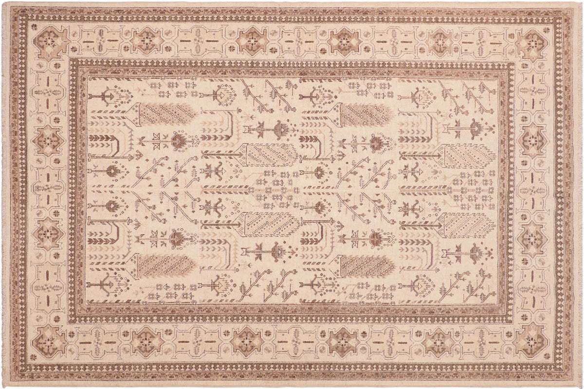 handmade Geometric Kafkaz Beige Brown Hand Knotted RECTANGLE 100% WOOL area rug 6' x 9'