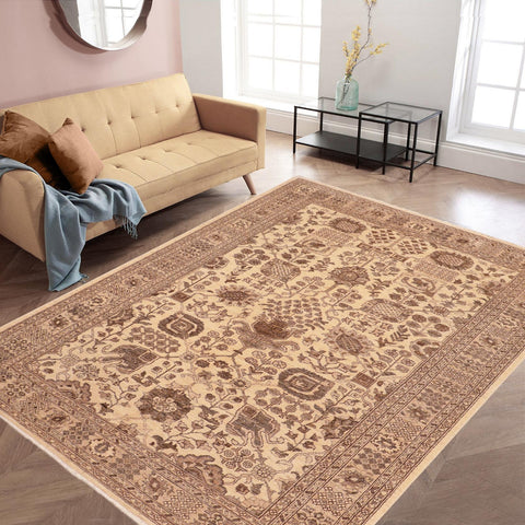 handmade Geometric Kafkaz Tan Beige Hand Knotted RECTANGLE 100% WOOL area rug 6' x 9'
