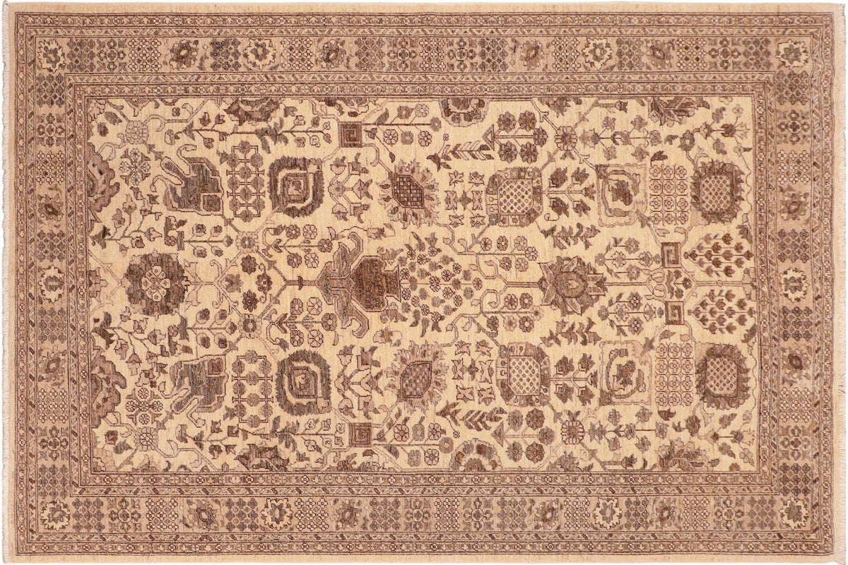 handmade Geometric Kafkaz Tan Beige Hand Knotted RECTANGLE 100% WOOL area rug 6' x 9'