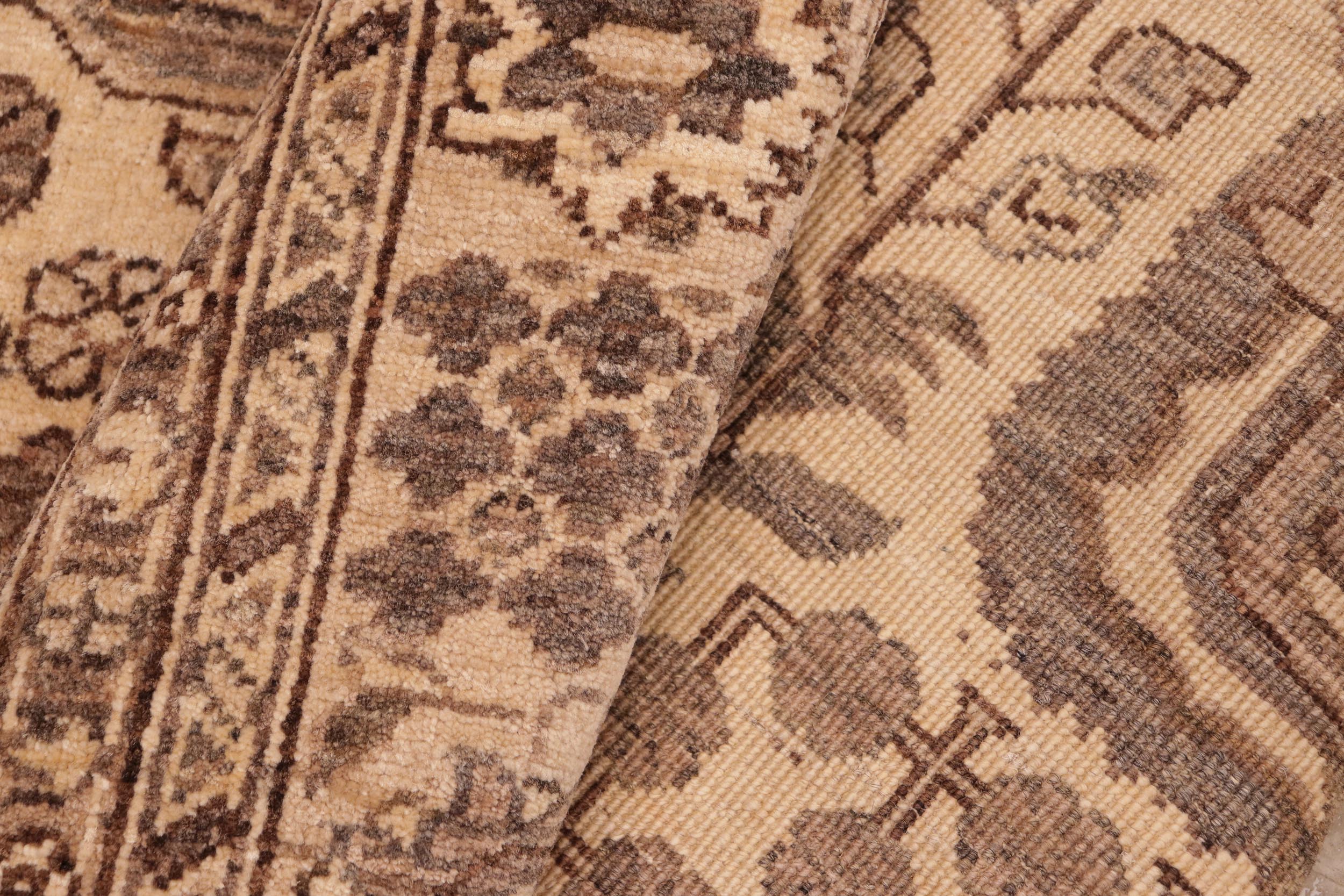 handmade Geometric Kafkaz Tan Beige Hand Knotted RECTANGLE 100% WOOL area rug 6' x 9'