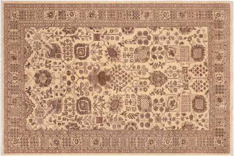 handmade Geometric Kafkaz Tan Beige Hand Knotted RECTANGLE 100% WOOL area rug 6' x 9'