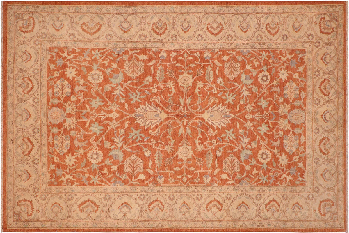 handmade Transitional Kafkaz Rust Beige Hand Knotted RECTANGLE 100% WOOL area rug 6' x 9'