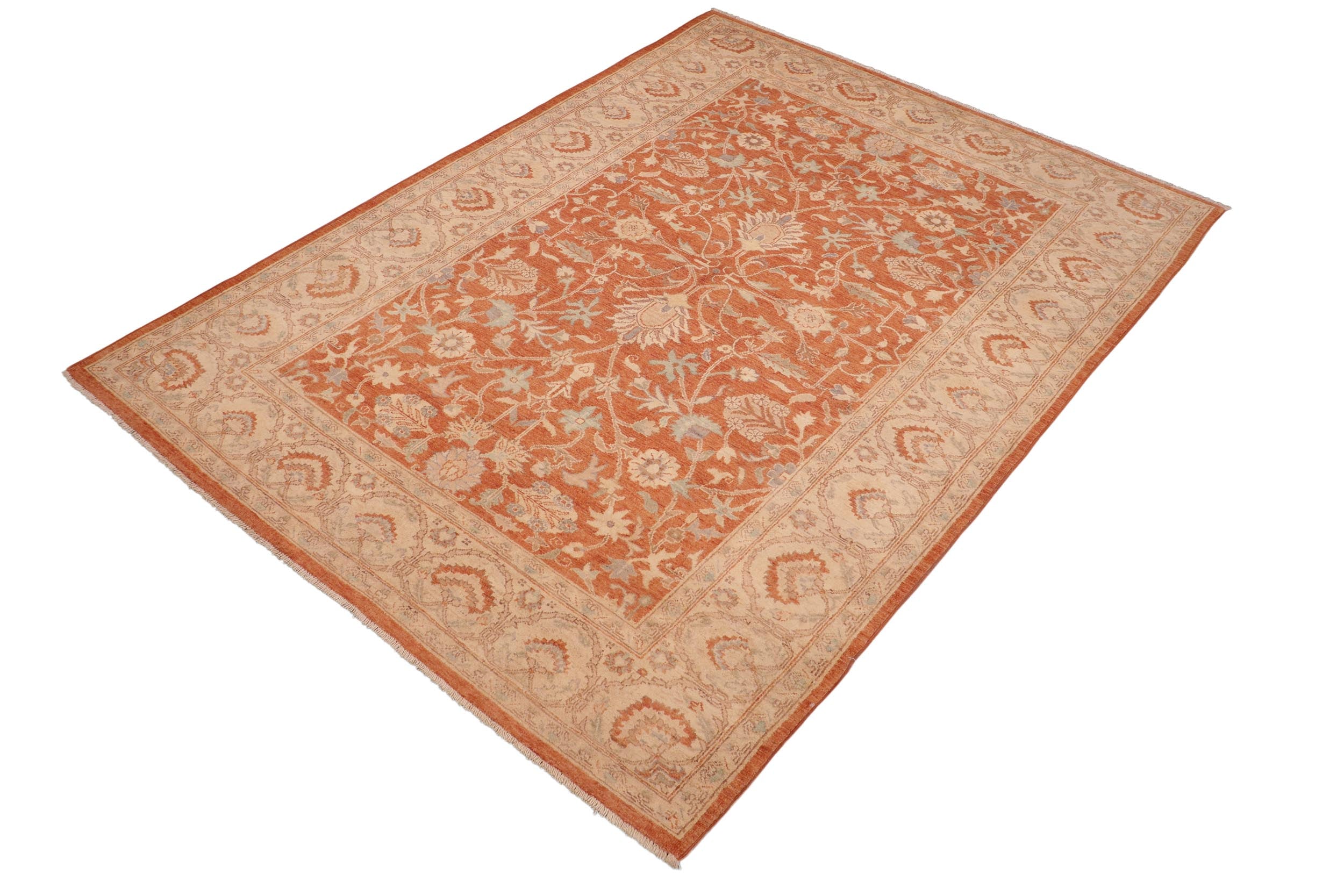 handmade Transitional Kafkaz Rust Beige Hand Knotted RECTANGLE 100% WOOL area rug 6' x 9'