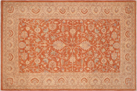 handmade Transitional Kafkaz Rust Beige Hand Knotted RECTANGLE 100% WOOL area rug 6' x 9'