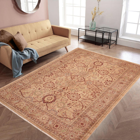 handmade Traditional Kafkaz Tan Brown Hand Knotted RECTANGLE 100% WOOL area rug 6x9