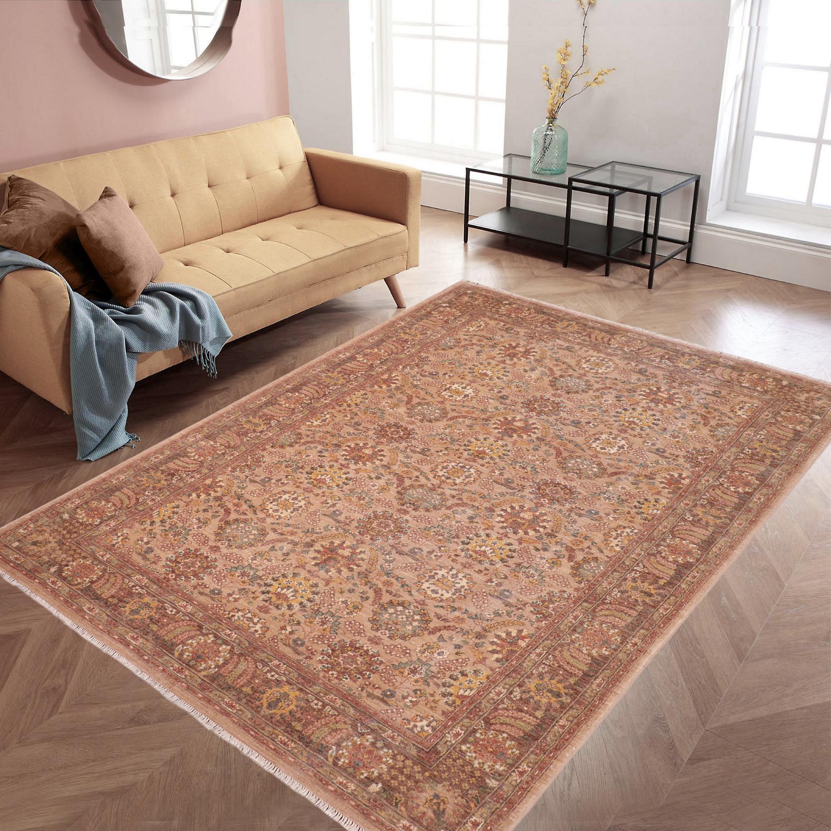 handmade Transitional Kafkaz Tan Brown Hand Knotted RECTANGLE 100% WOOL area rug 6' x 9'