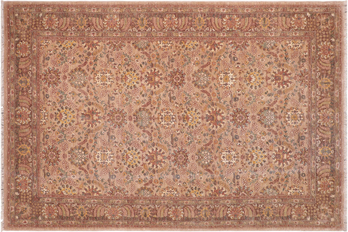 handmade Transitional Kafkaz Tan Brown Hand Knotted RECTANGLE 100% WOOL area rug 6' x 9'
