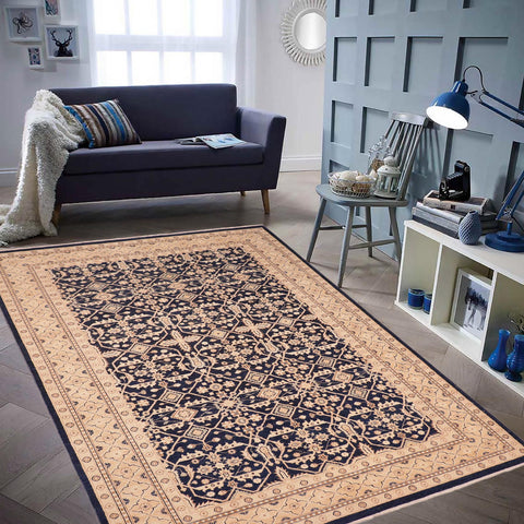 handmade Transitional Kafkaz Blue Gold Hand Knotted RECTANGLE 100% WOOL area rug 6' x 9'