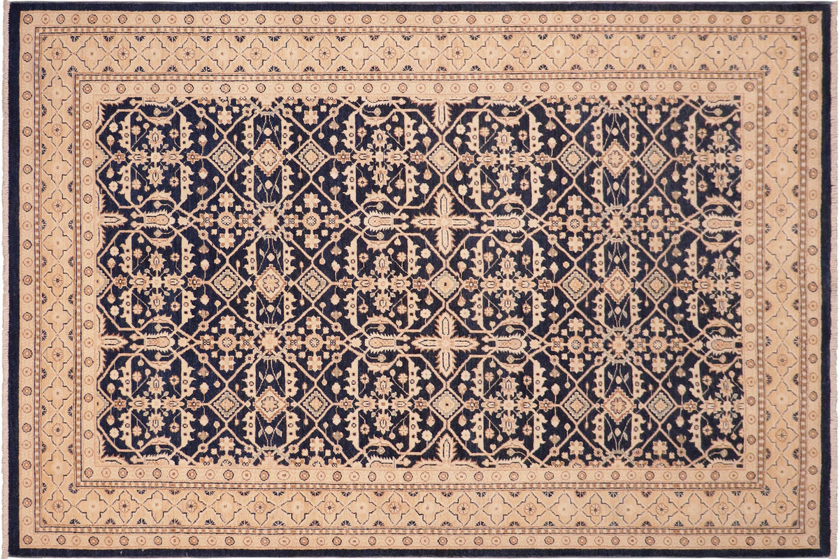 handmade Transitional Kafkaz Blue Gold Hand Knotted RECTANGLE 100% WOOL area rug 6' x 9'