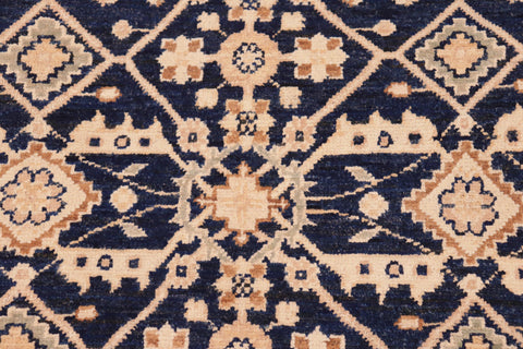 handmade Transitional Kafkaz Blue Gold Hand Knotted RECTANGLE 100% WOOL area rug 6' x 9'