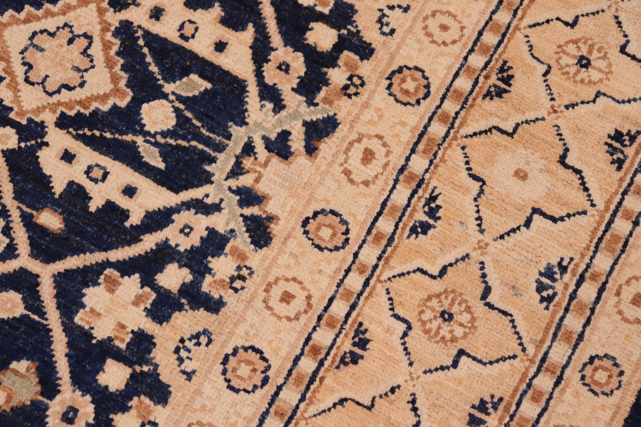 handmade Transitional Kafkaz Blue Gold Hand Knotted RECTANGLE 100% WOOL area rug 6' x 9'