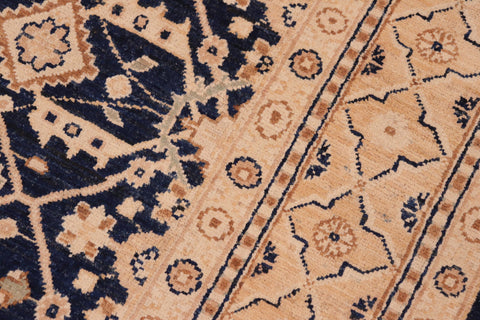 handmade Transitional Kafkaz Blue Gold Hand Knotted RECTANGLE 100% WOOL area rug 6' x 9'