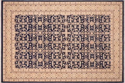 handmade Transitional Kafkaz Blue Gold Hand Knotted RECTANGLE 100% WOOL area rug 6' x 9'