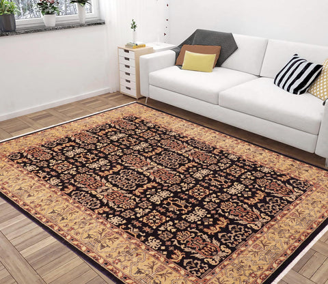 handmade Transitional Kafkaz Blue Gold Hand Knotted RECTANGLE 100% WOOL area rug 6' x 9'