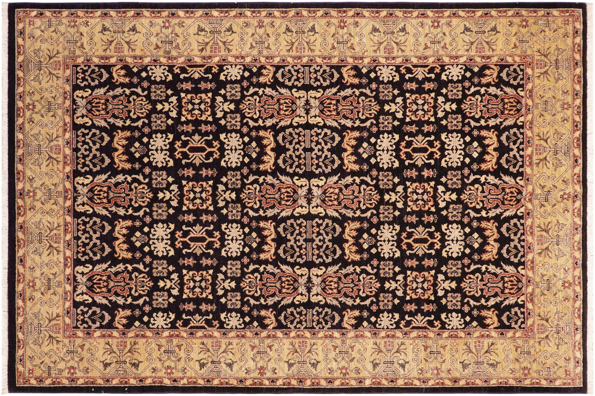 handmade Transitional Kafkaz Blue Gold Hand Knotted RECTANGLE 100% WOOL area rug 6' x 9'