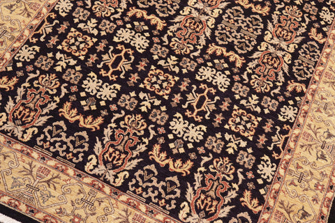 handmade Transitional Kafkaz Blue Gold Hand Knotted RECTANGLE 100% WOOL area rug 6' x 9'