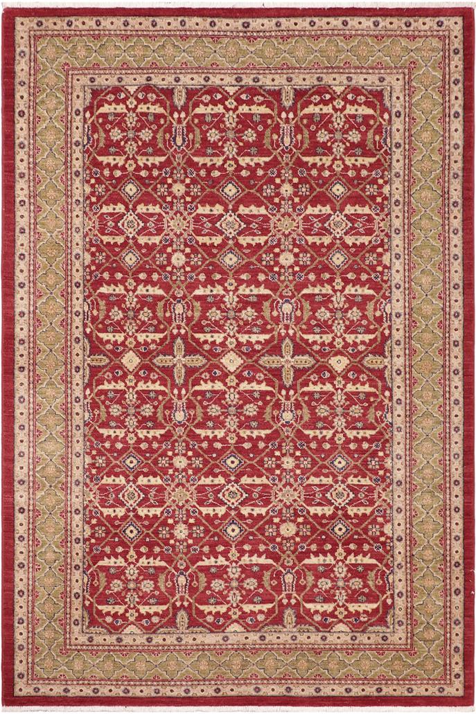 handmade Transitional  Red Green Hand Knotted RECTANGLE 100% WOOL area rug 6X9