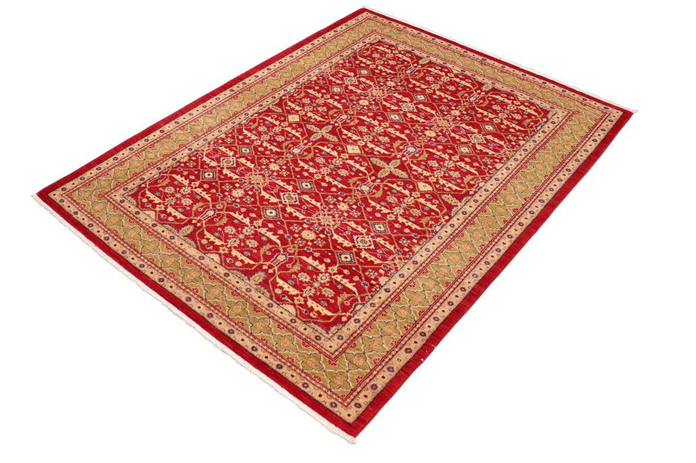 handmade Transitional  Red Green Hand Knotted RECTANGLE 100% WOOL area rug 6X9