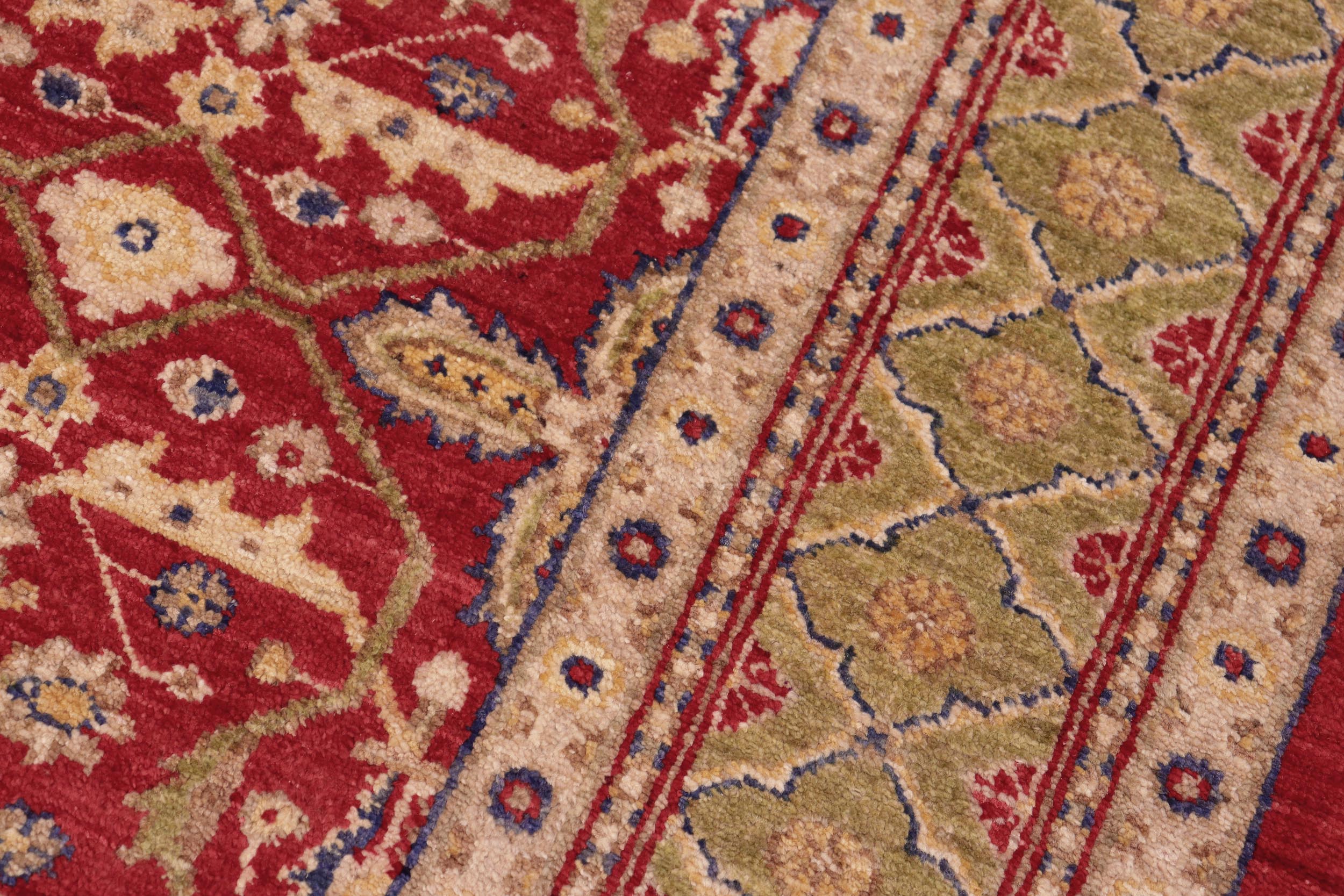 handmade Transitional  Red Green Hand Knotted RECTANGLE 100% WOOL area rug 6' x 9'