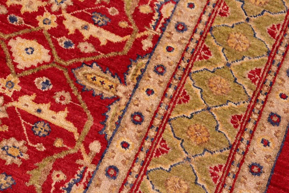 handmade Transitional  Red Green Hand Knotted RECTANGLE 100% WOOL area rug 6X9