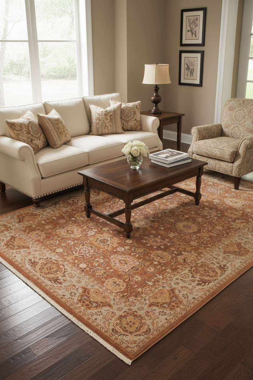 handmade Transitional Kirman Brown Blue Hand Knotted RECTANGLE 100% WOOL area rug 6'X9'