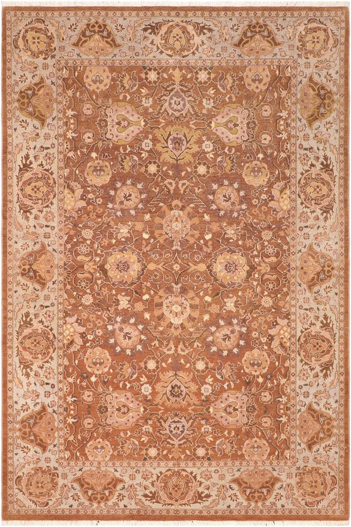 handmade Transitional Kirman Brown Blue Hand Knotted RECTANGLE 100% WOOL area rug 6'X9'