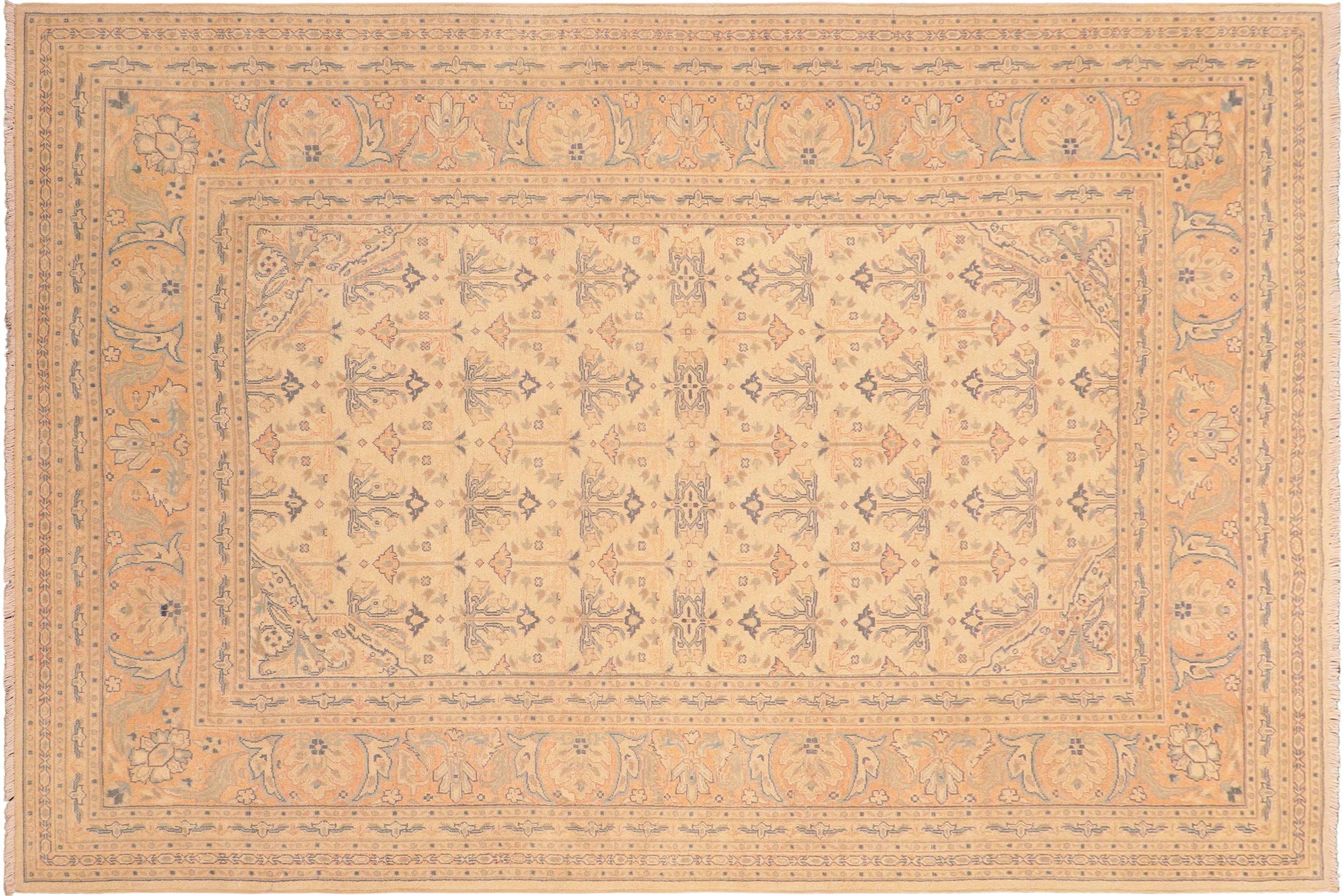 handmade Transitional Kafkaz Tan Red Hand Knotted RECTANGLE 100% WOOL area rug 6x9