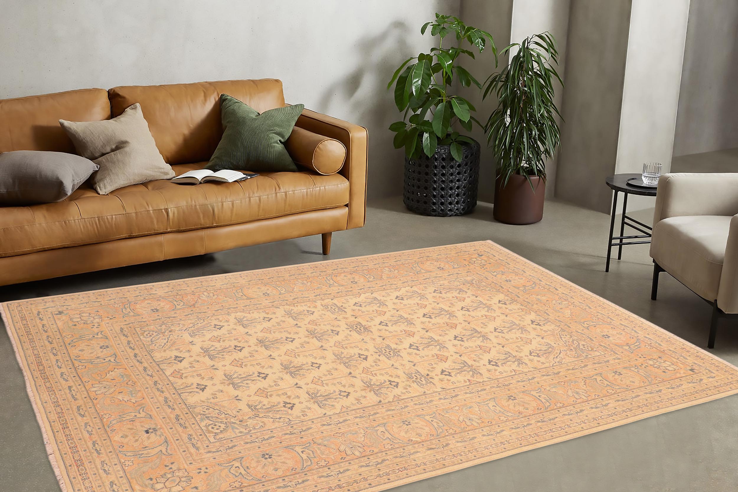 handmade Transitional Kafkaz Tan Red Hand Knotted RECTANGLE 100% WOOL area rug 6x9