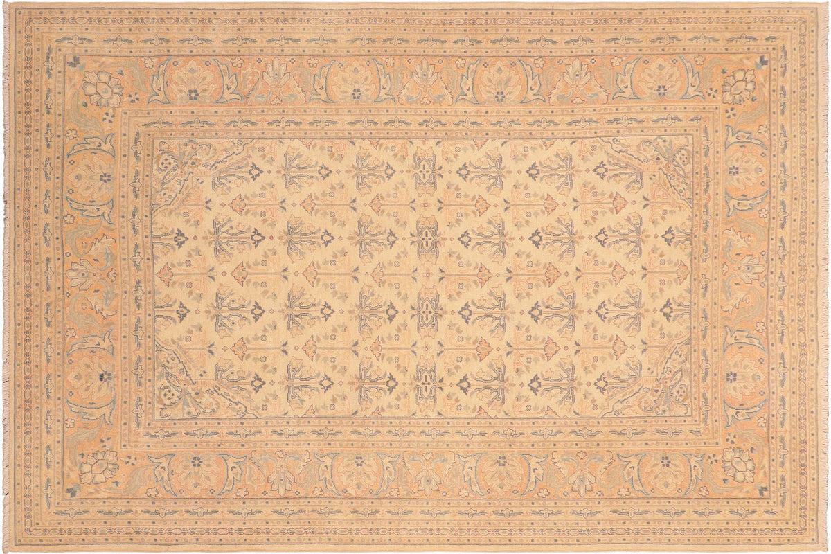 handmade Transitional Kafkaz Tan Red Hand Knotted RECTANGLE 100% WOOL area rug 6x9