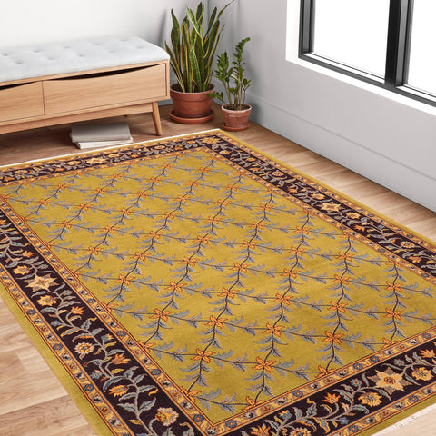 handmade Transitional Kafkaz Green Aubergine Hand Knotted RECTANGLE 100% WOOL area rug 6x9