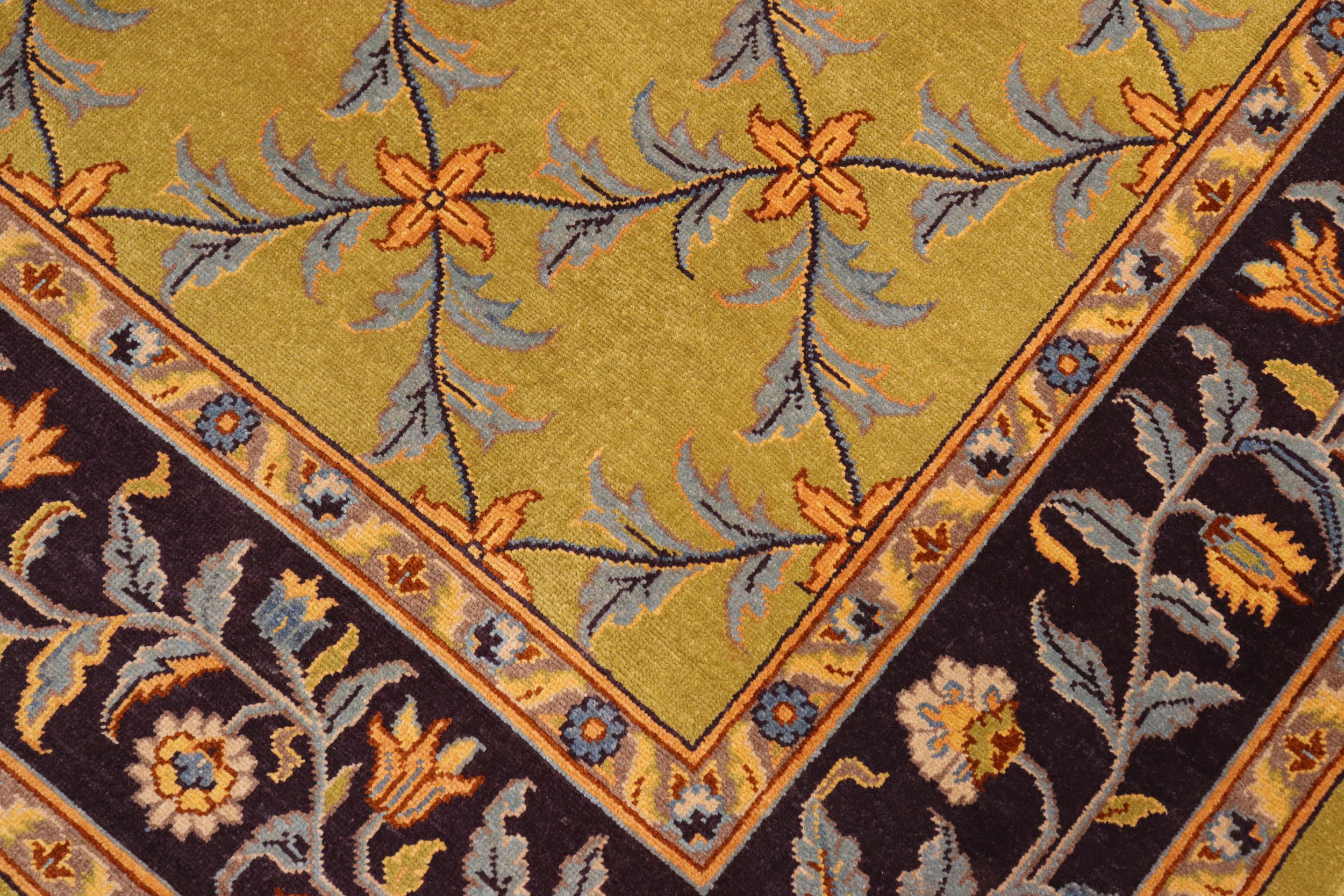 handmade Transitional Kafkaz Green Aubergine Hand Knotted RECTANGLE 100% WOOL area rug 6x9